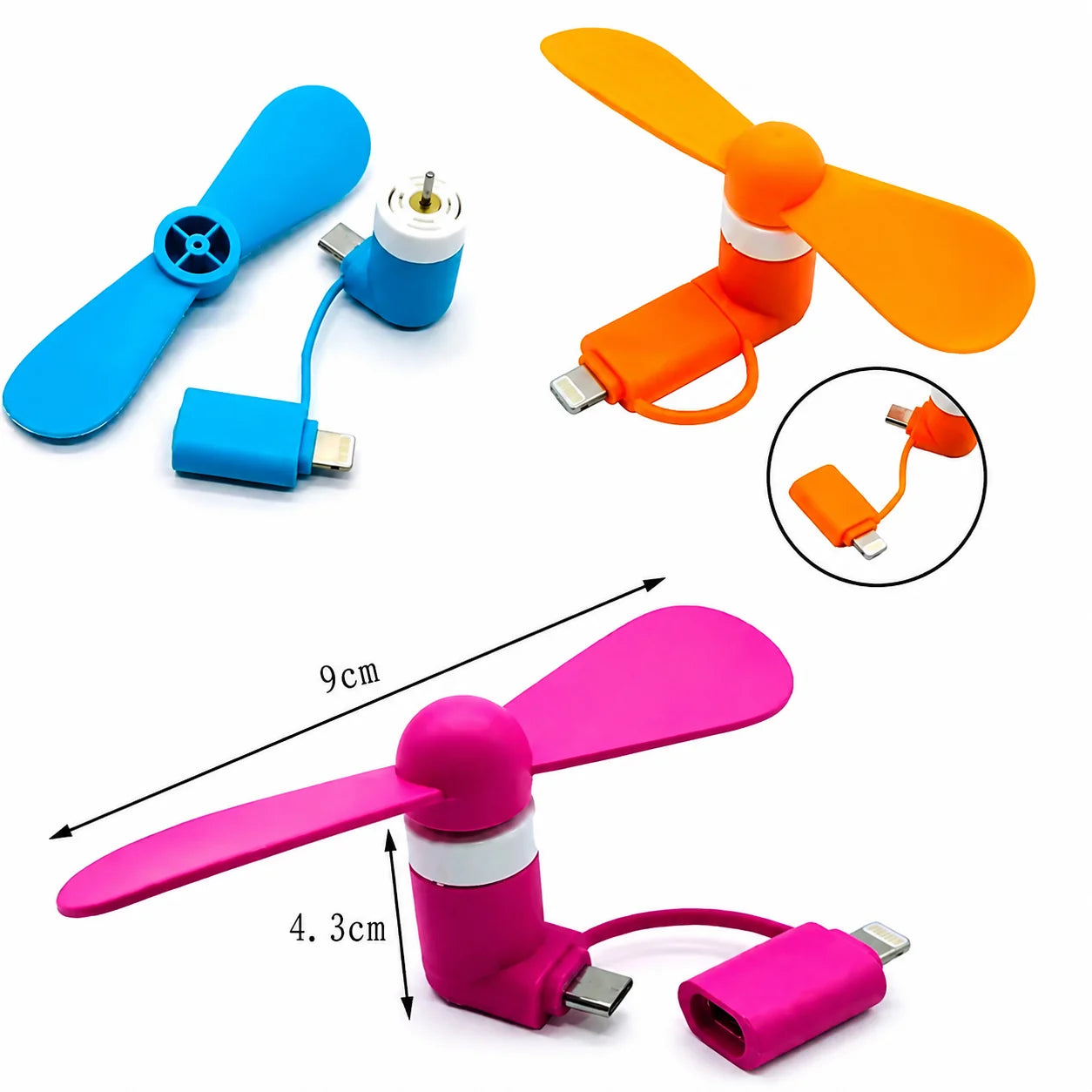 Combo de 3 Mini Ventiladores para Celular 3 en 1