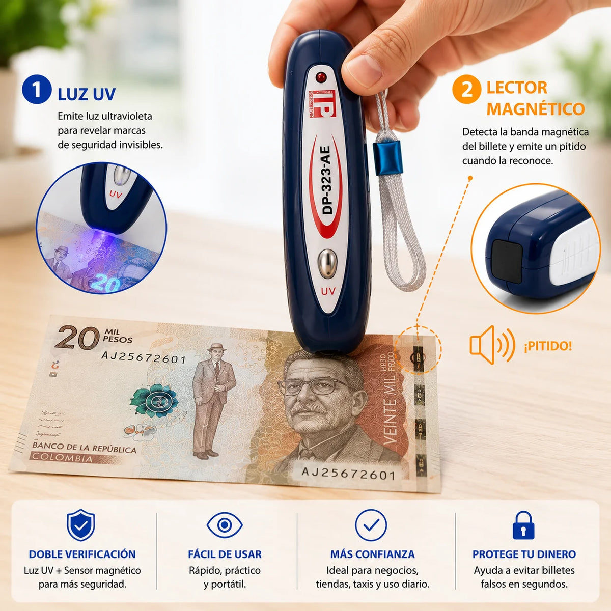 Mini Detector Probador de Billetes Portátil