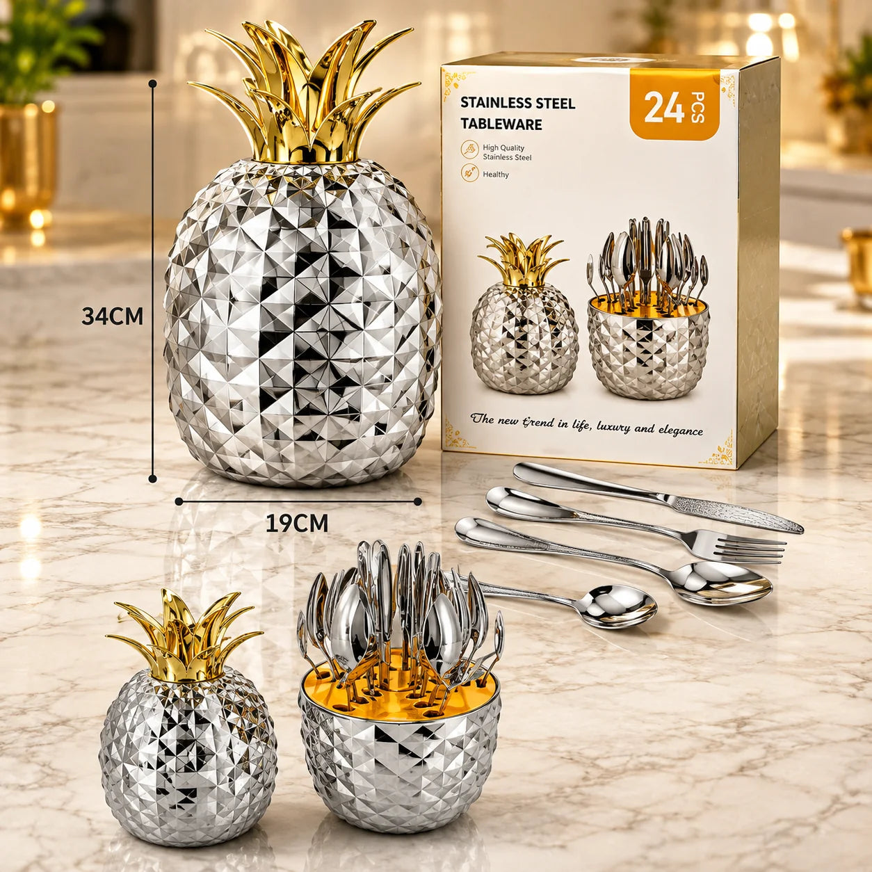 Set de Cubiertos 24 Piezas Acero Inoxidable 304 – Oro Rosa, Plateado y Dorado