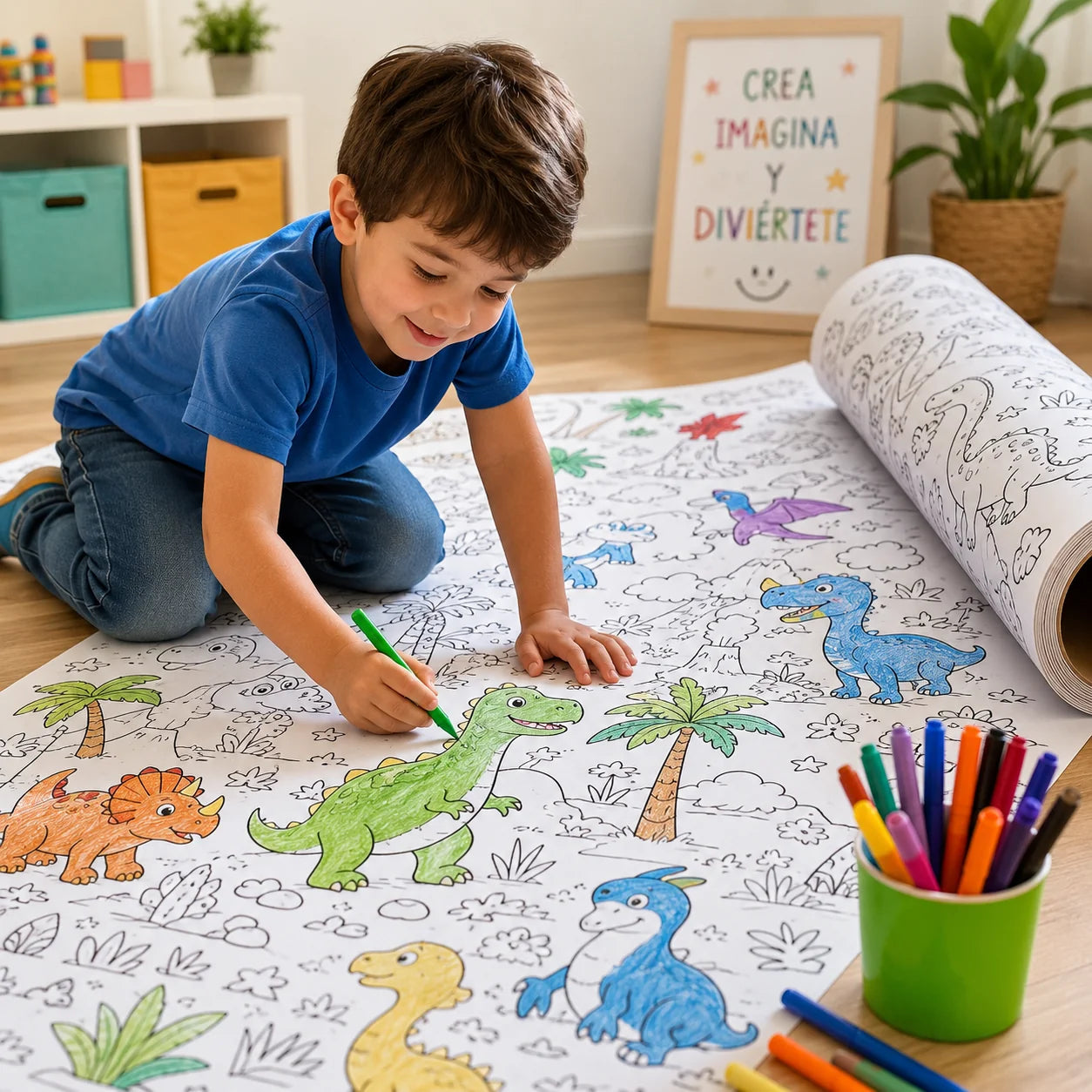 Rollo para Colorear Infantil 3 Metros – Papel Adhesivo con Diseños (x2)