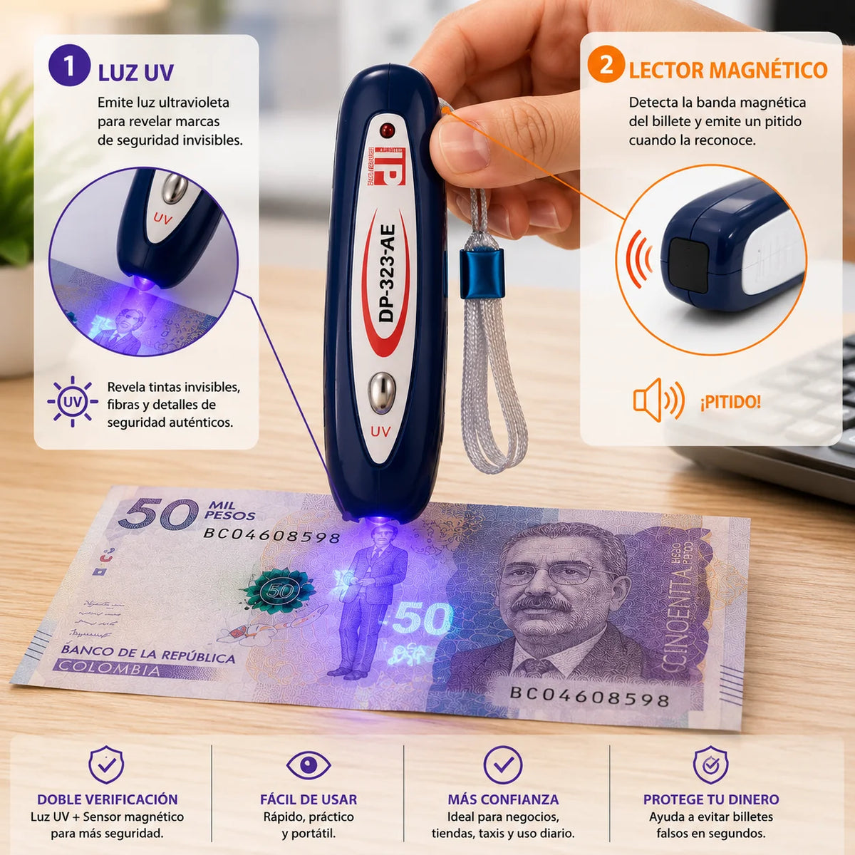 Mini Detector Probador de Billetes Portátil