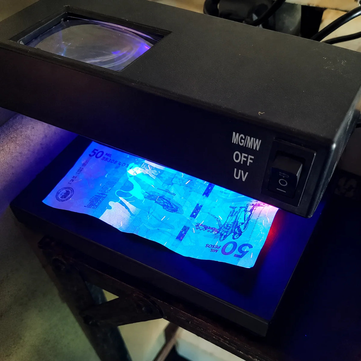 Detector de Billetes Falsos UV con Lupa y Pantalla LCD