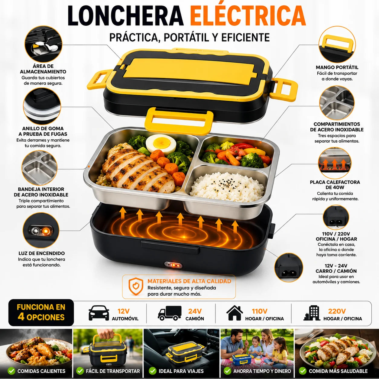 Lonchera Eléctrica para Carro y toma corriente