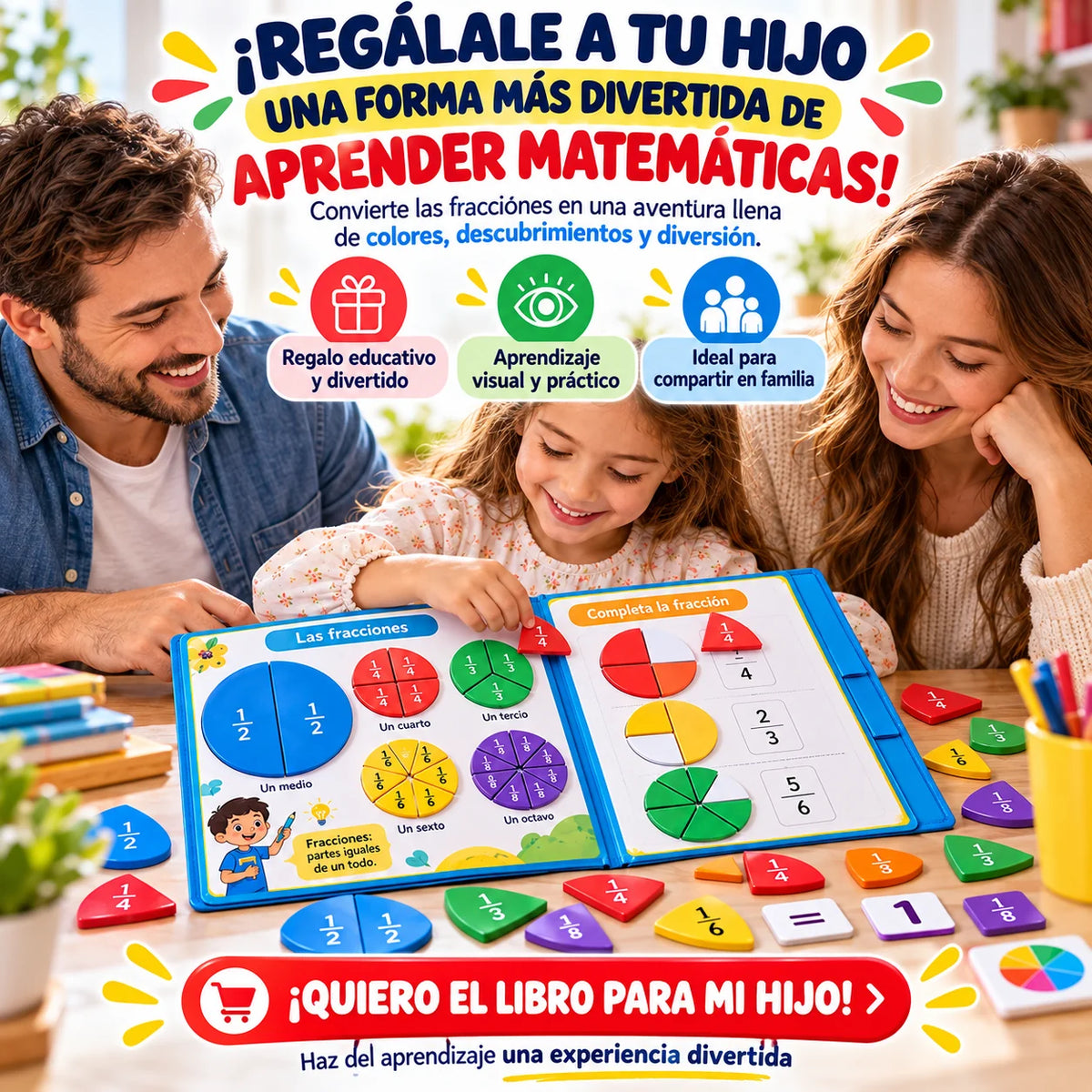 Libro Magnético de Fracciones Montessori para Niños