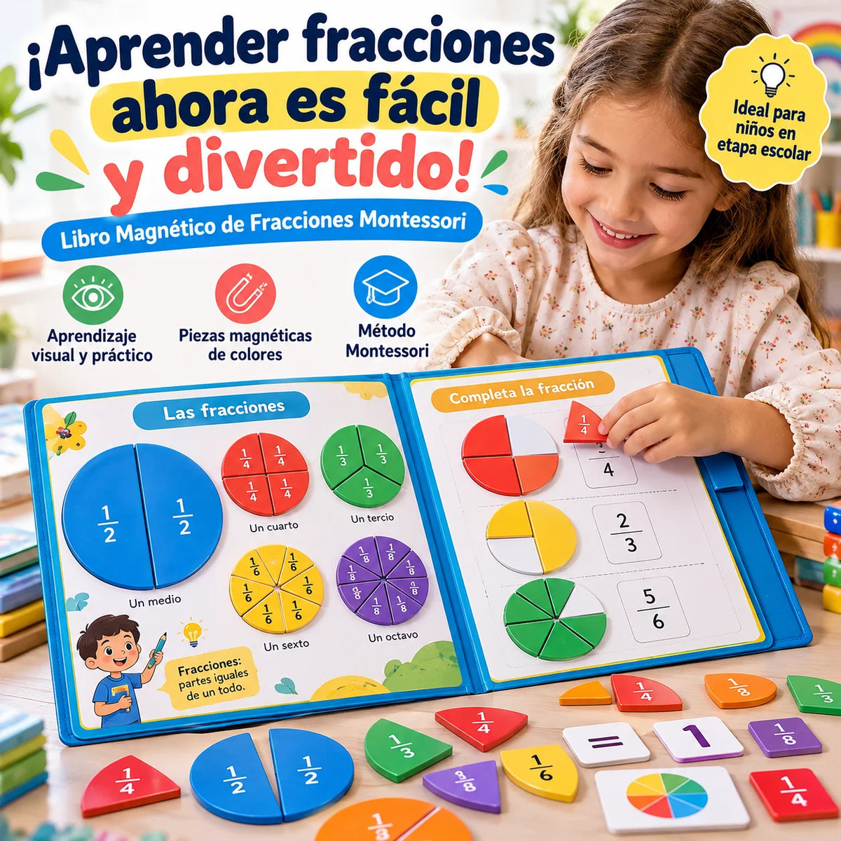 Libro Magnético de Fracciones Montessori para Niños