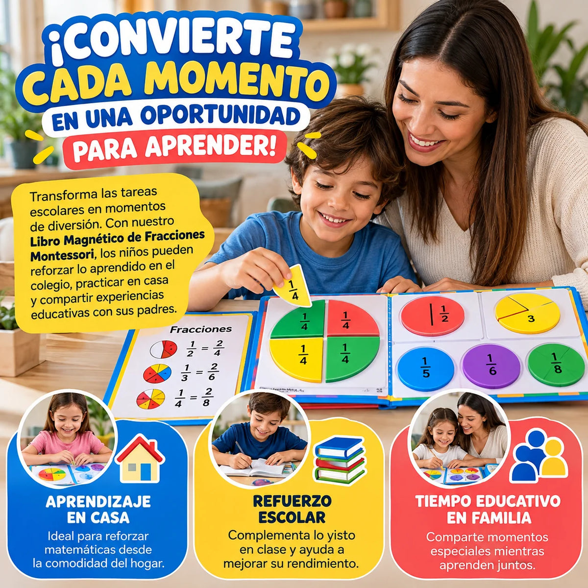 Libro Magnético de Fracciones Montessori para Niños