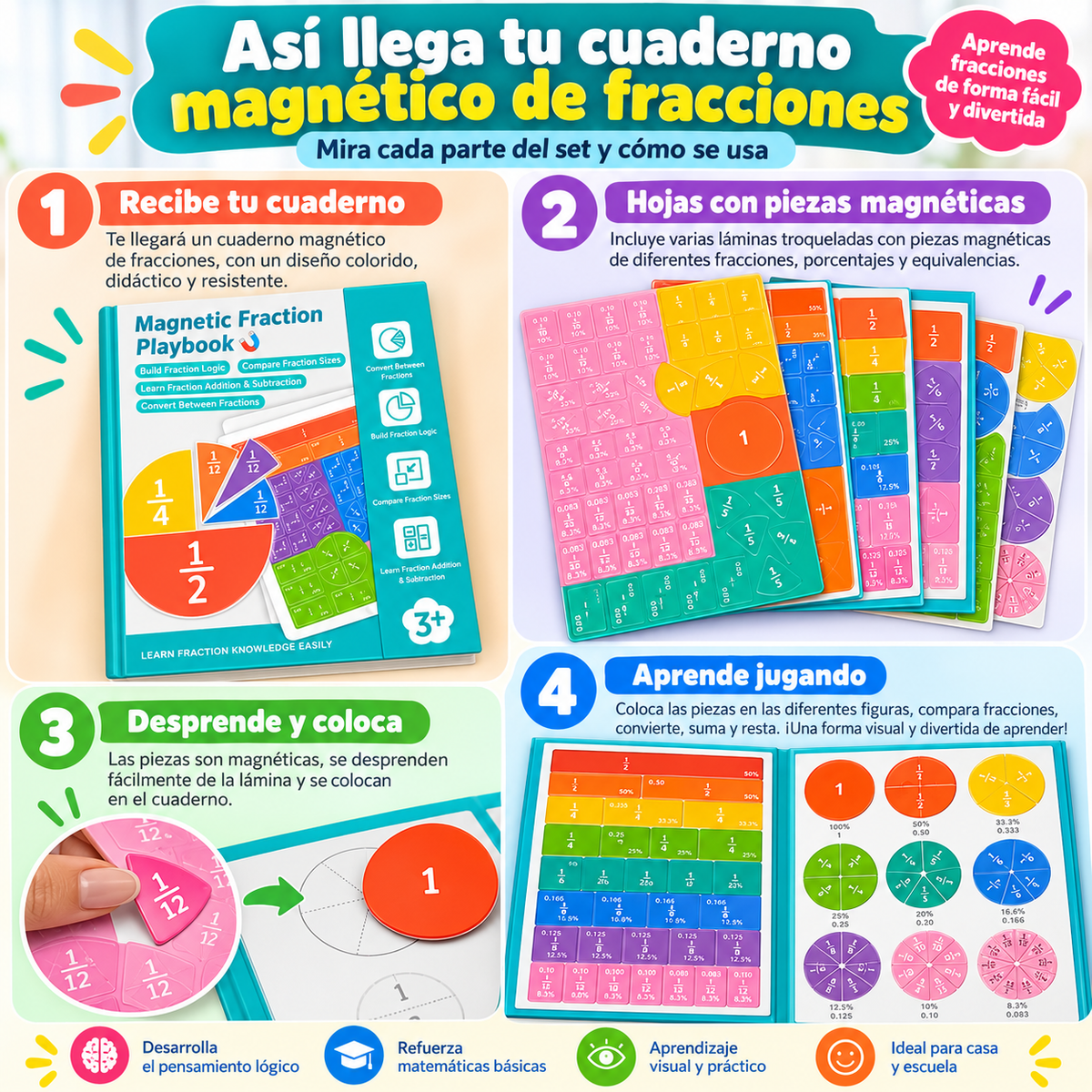 Libro Magnético de Fracciones Montessori para Niños
