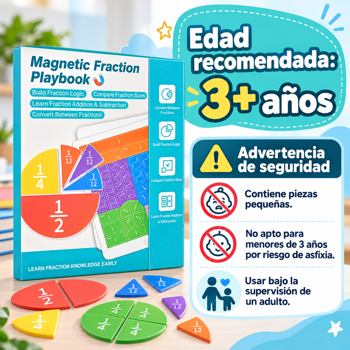 Libro Magnético de Fracciones Montessori para Niños