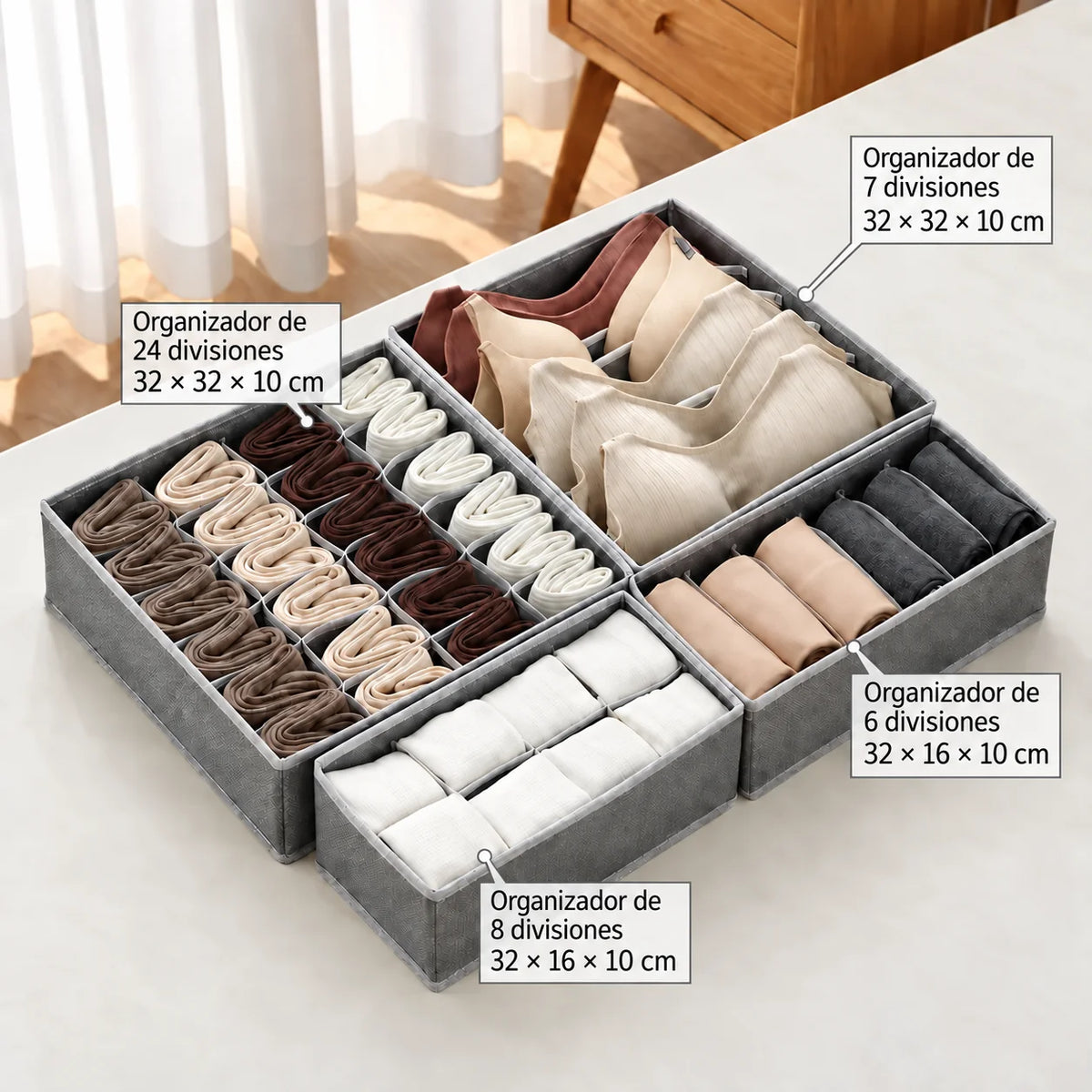 Set de 4 organizadores para ropa interior