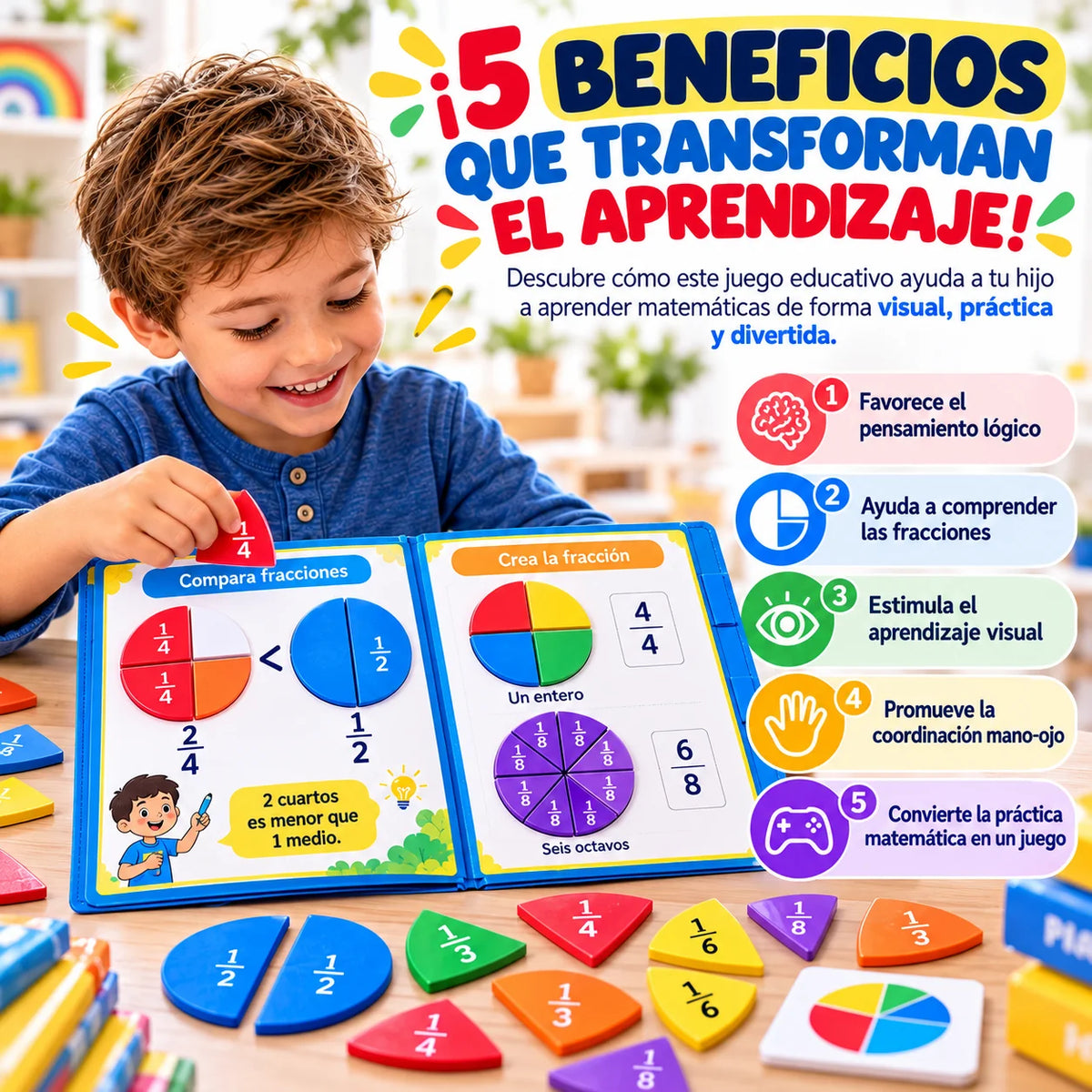 Libro Magnético de Fracciones Montessori para Niños