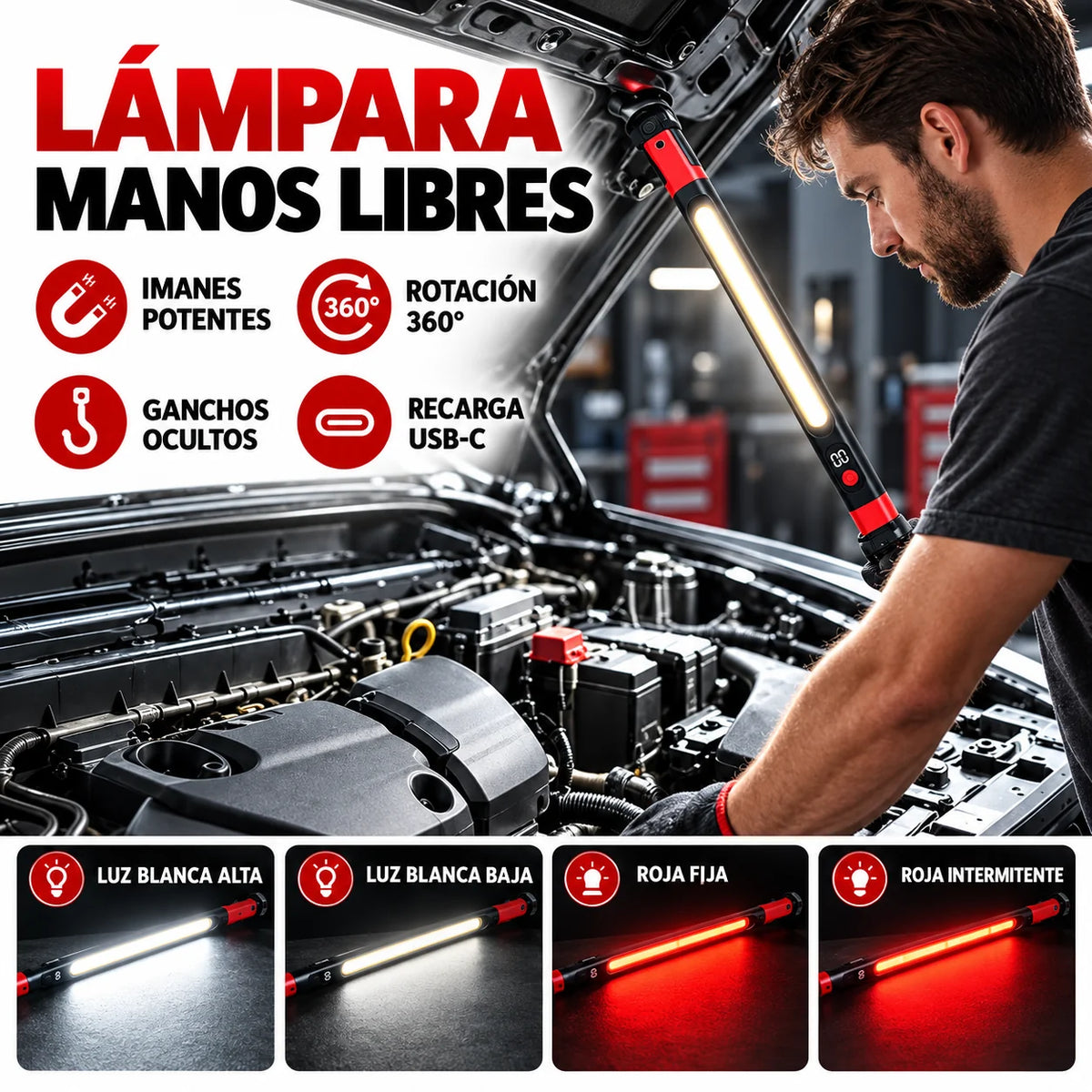 Barra De Luz Magnética Recargable