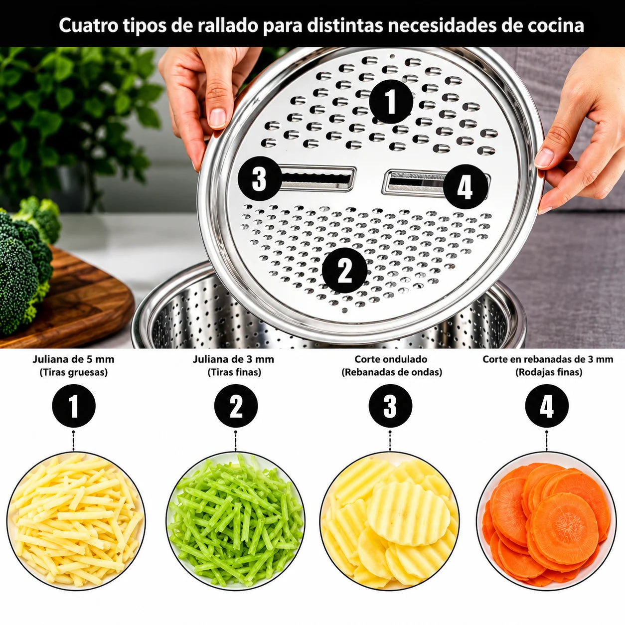 Set Bowl con Colador y Rayador 3L – Tapa Perforada, Escurridor y Rayador