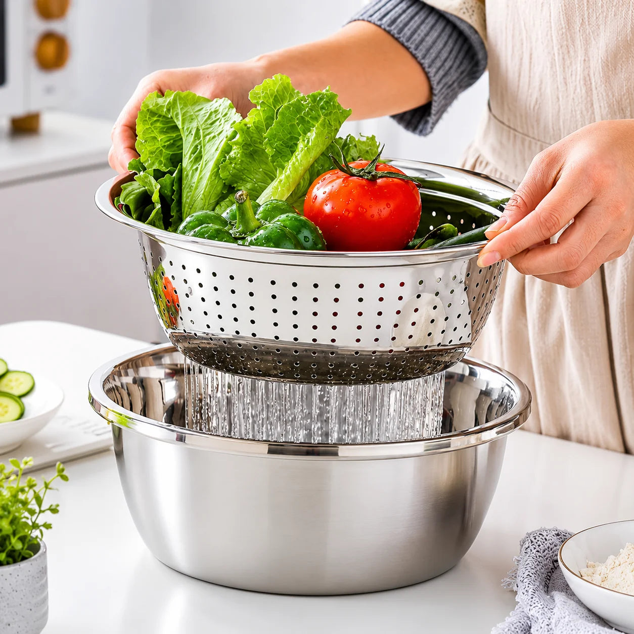 Set Bowl con Colador y Rayador 3L – Tapa Perforada, Escurridor y Rayador