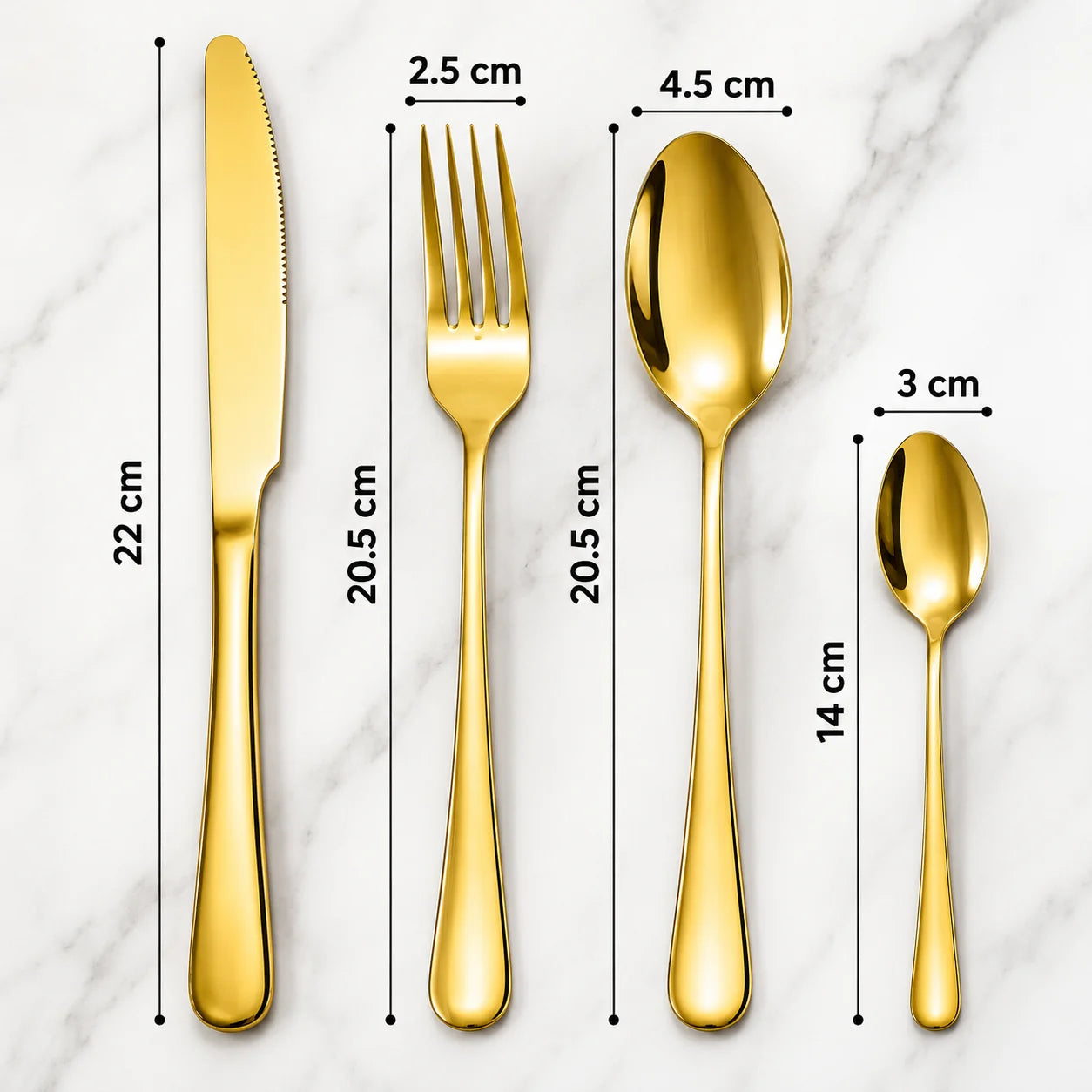 Set de Cubiertos 24 Piezas Acero Inoxidable 304 – Oro Rosa, Plateado y Dorado