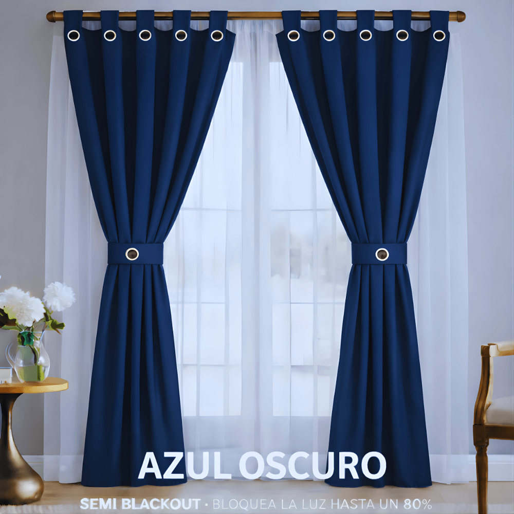 Cortinas Semi Blackout Jacquard 2 Paños 140x210cm Con Velo