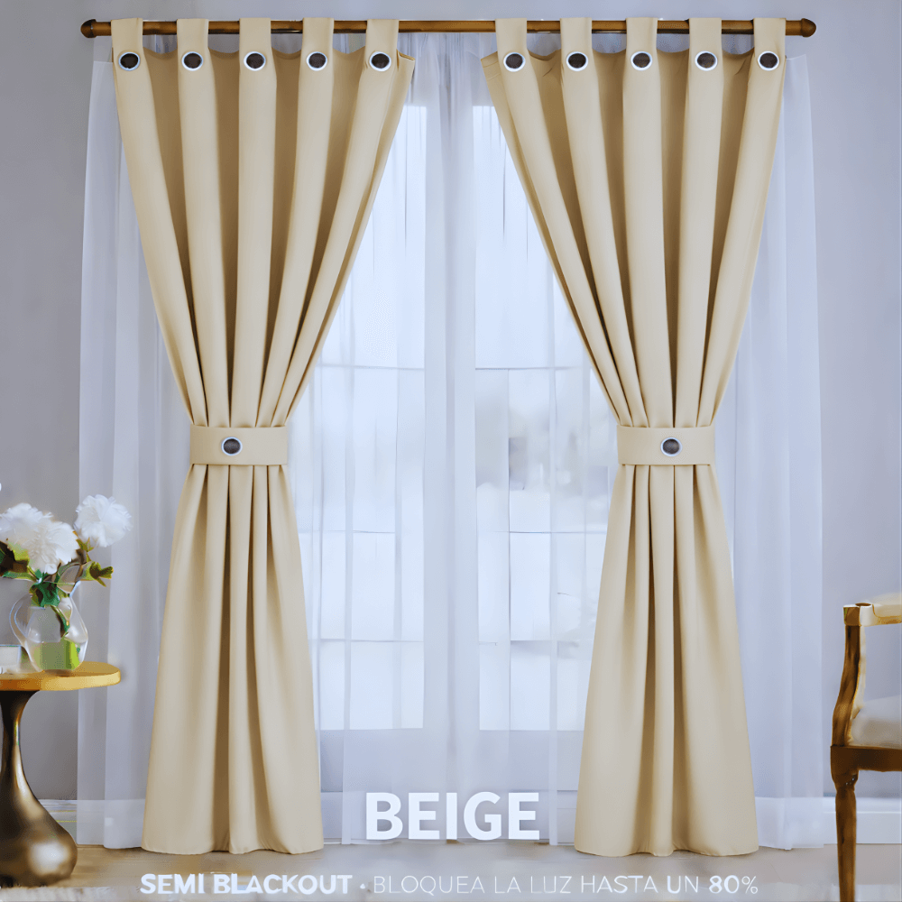 Cortinas Semi Blackout Jacquard 2 Paños 140x210cm Con Velo