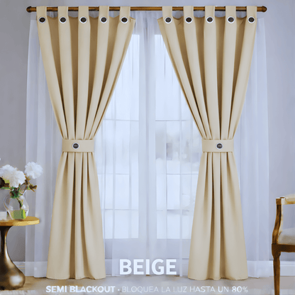 Cortinas Semi Blackout Jacquard 2 Paños 140x210cm Con Velo