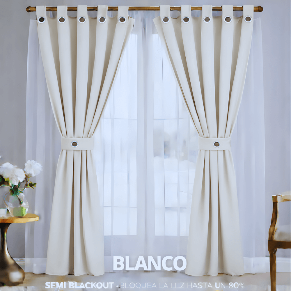 Cortinas Semi Blackout Jacquard 2 Paños 140x210cm Con Velo