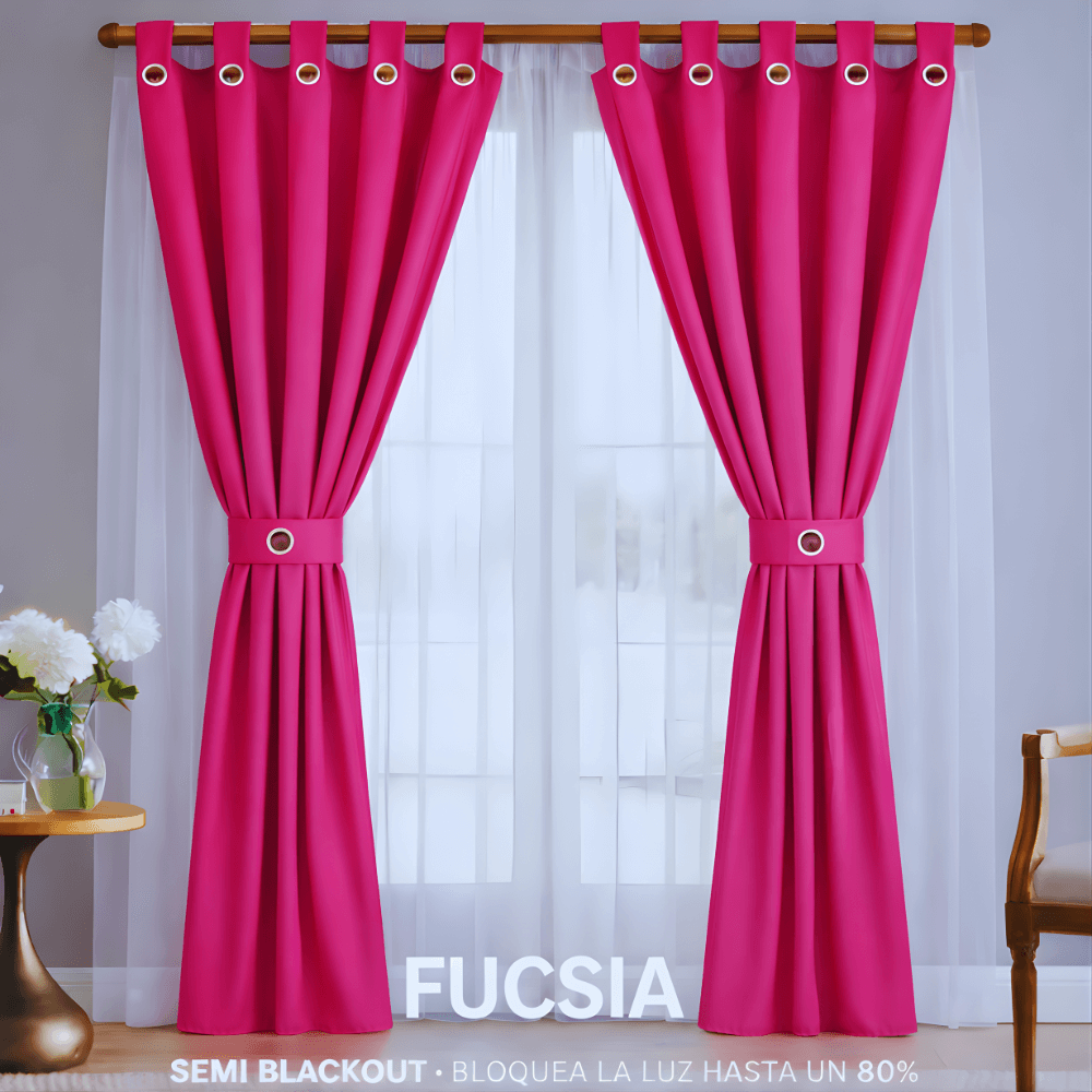Cortinas Semi Blackout Jacquard 2 Paños 140x210cm Con Velo