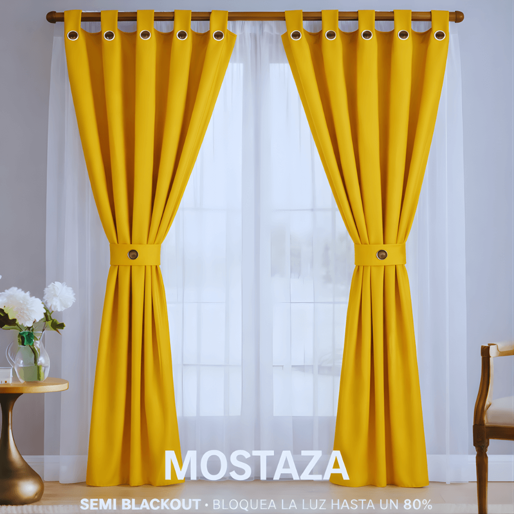 Cortinas Semi Blackout Jacquard 2 Paños 140x210cm Con Velo