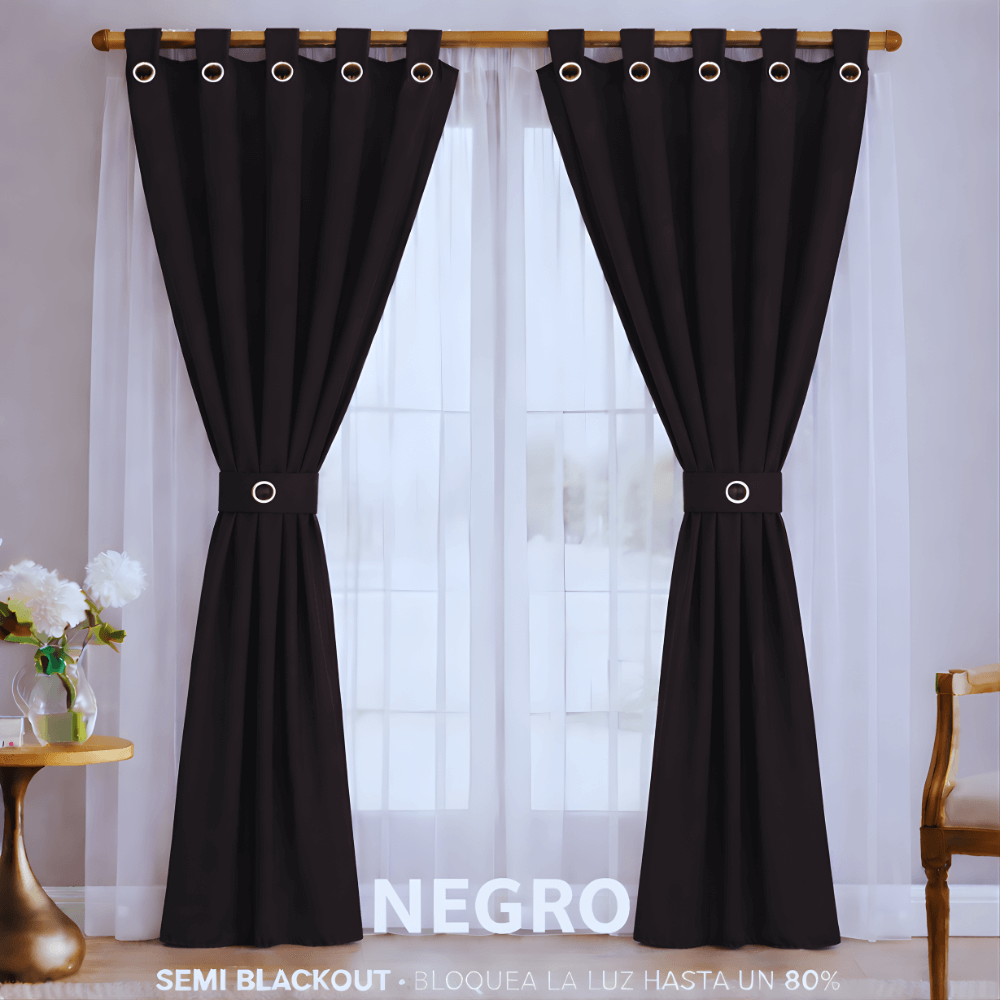Cortinas Semi Blackout Jacquard 2 Paños 140x210cm Con Velo