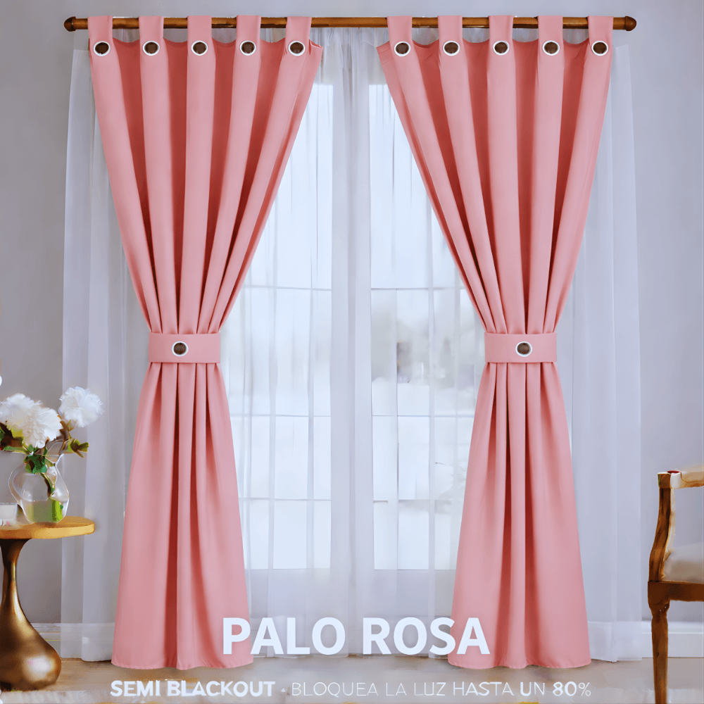 Cortinas Semi Blackout Jacquard 2 Paños 140x210cm Con Velo