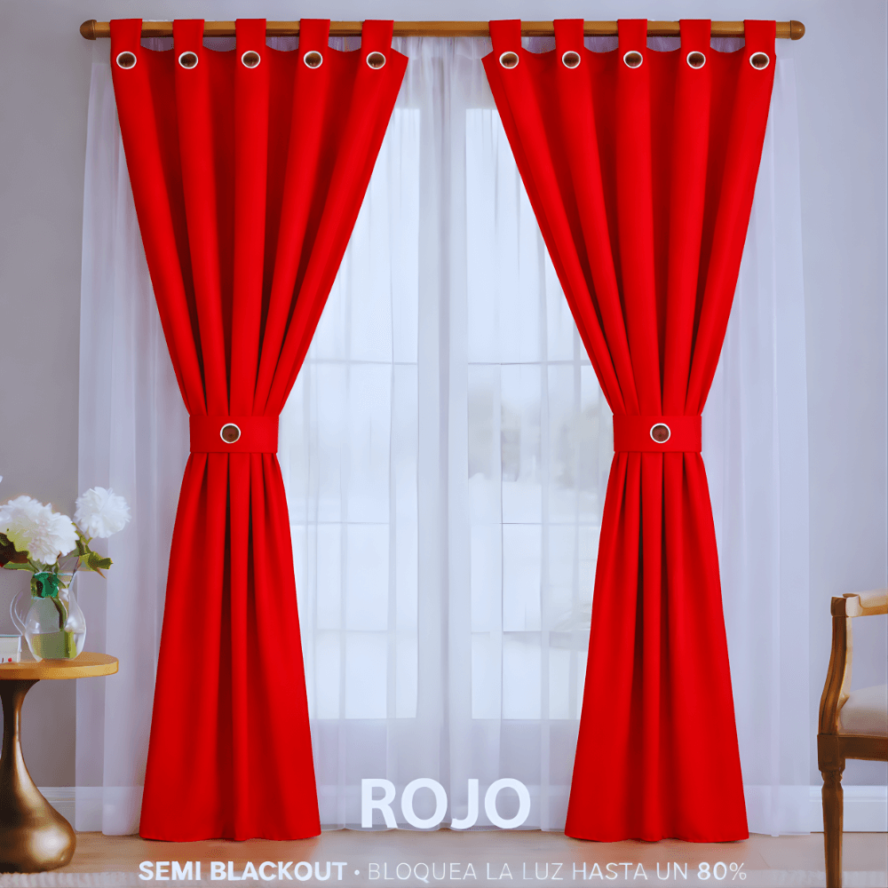 Cortinas Semi Blackout Jacquard 2 Paños 140x210cm Con Velo