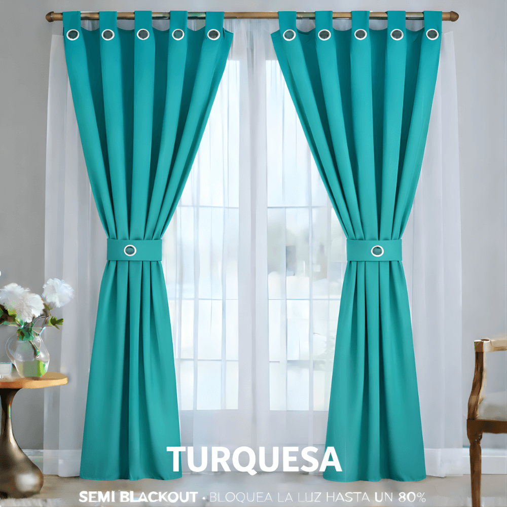 Cortinas Semi Blackout Jacquard 2 Paños 140x210cm Con Velo