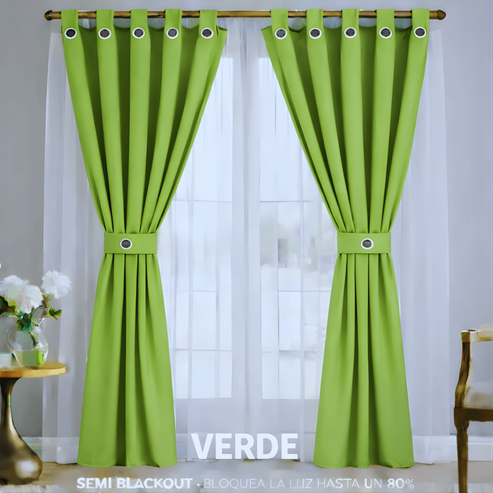 Cortinas Semi Blackout Jacquard 2 Paños 140x210cm Con Velo