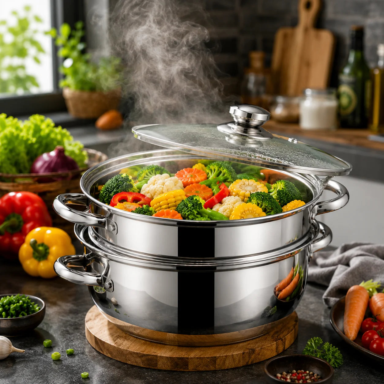 Olla de Cocina al Vapor Acero Inoxidable 2 Niveles
