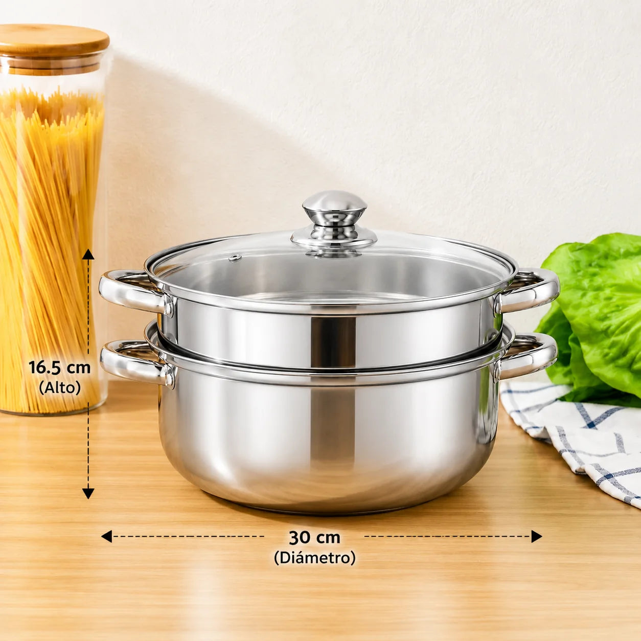 Olla de Cocina al Vapor Acero Inoxidable 2 Niveles